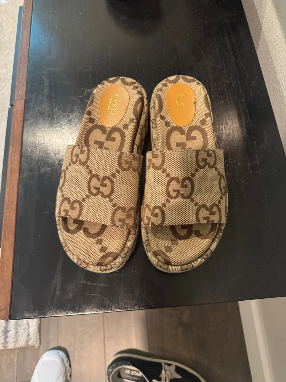 Gucci Beige & Brown women GG Canvas Slide Sandals